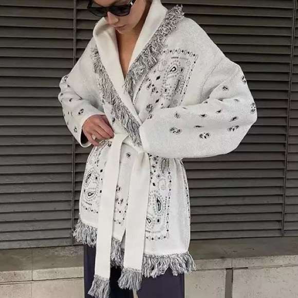 Lea Boho Fringe Oversized Knit Kimono Wrap Cardi - Picture 6 of 12